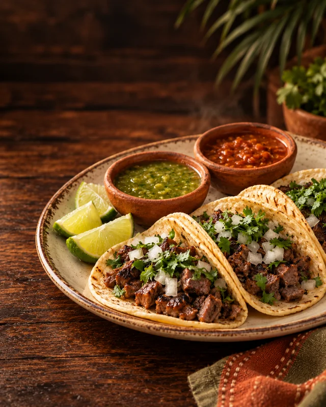 Tacos de res con limón y salsa — imagen ilustrativa
